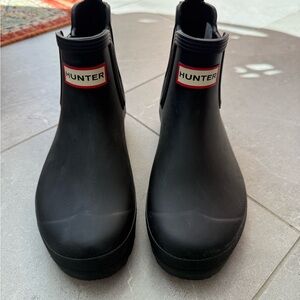 Hunter Black Rain Boots with Red Accents